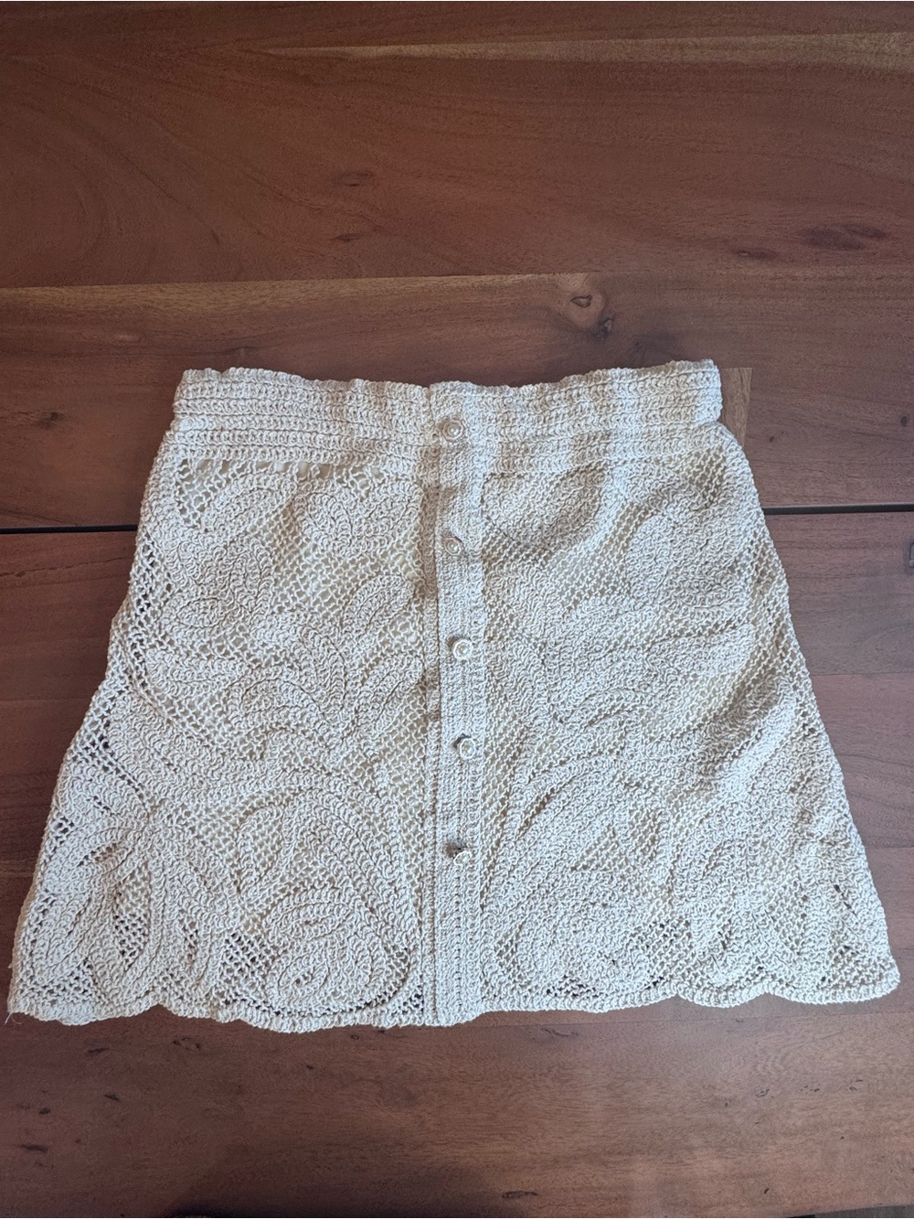 POL Off-White Crocheted Floral Lace Mini Skirt Button Front Boho Cottagecore